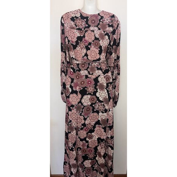 Christy Dawn Bergen Floral Wrap Long Sleeve Maxi Dress Sz Large Black Brown - Picture 7 of 11